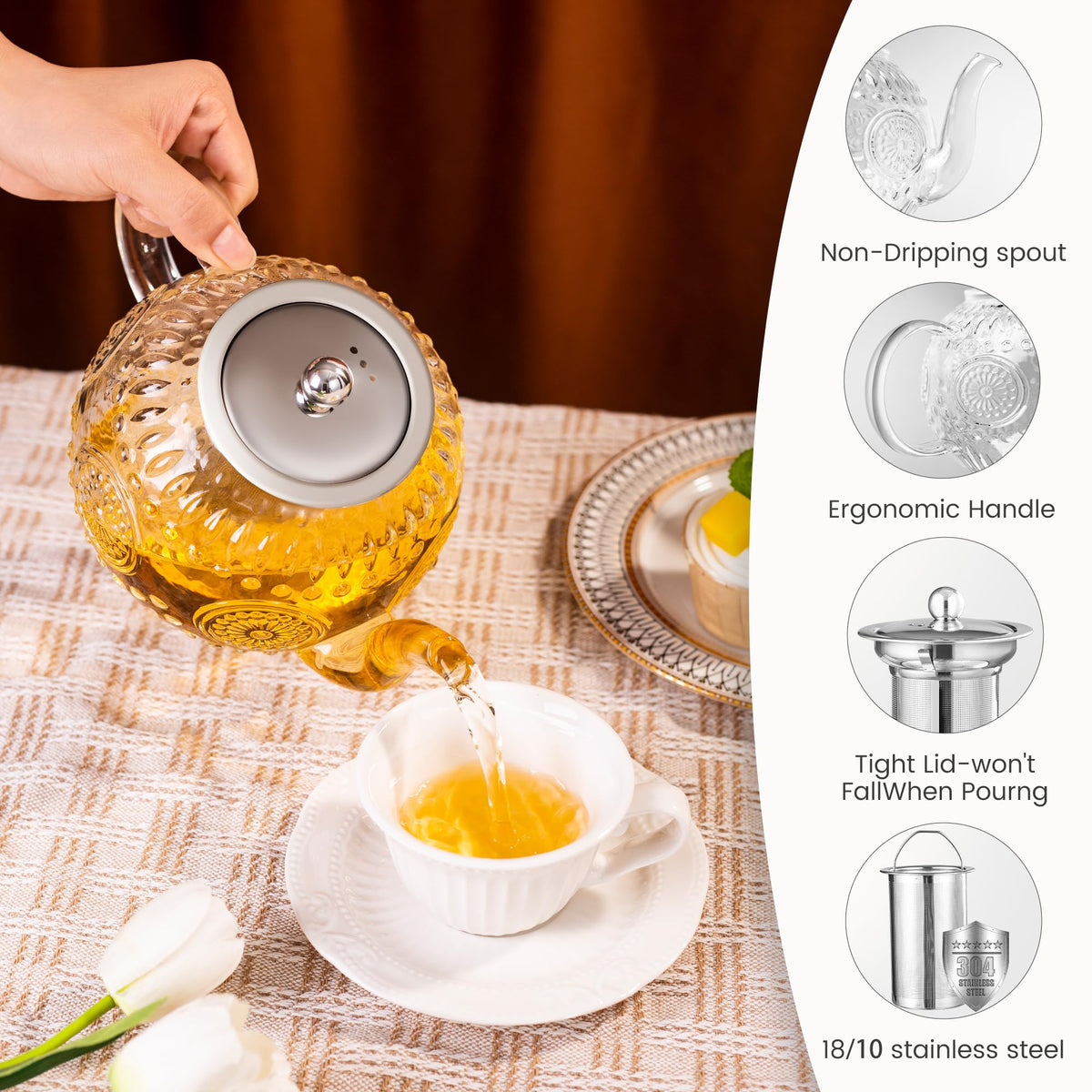 50OZ 1500ml Vintage Glass Teapot with Removable Infuser