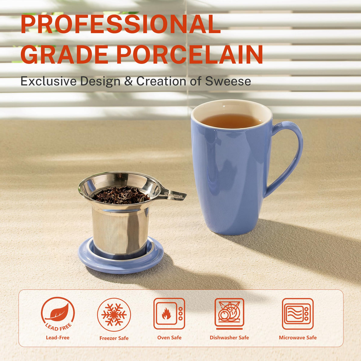 15 OZ Porcelain Tea Mug with Infuser and Lid
