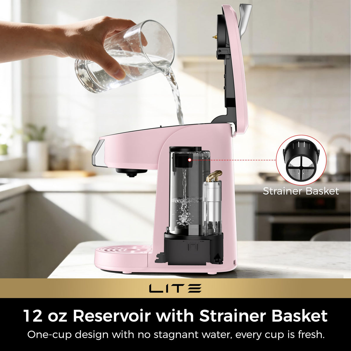 Lite Single Serve Coffee Maker for K Cup with One Touch Brew
