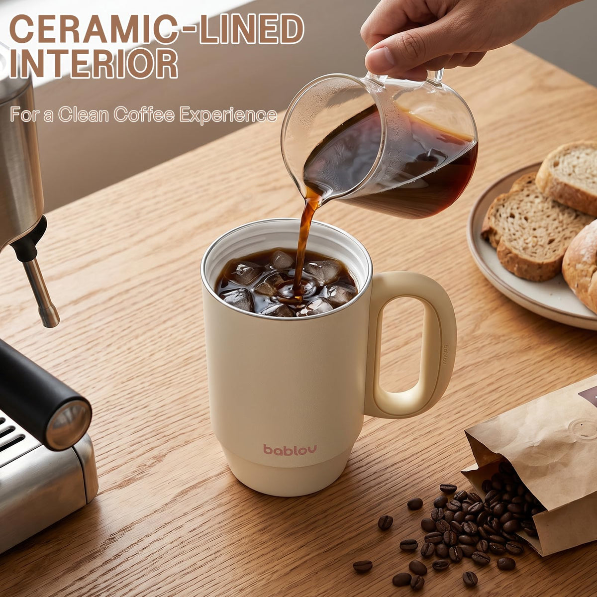 23oz Ceramic Lined Tumbler with Straw Insulated Coffee Tumbler