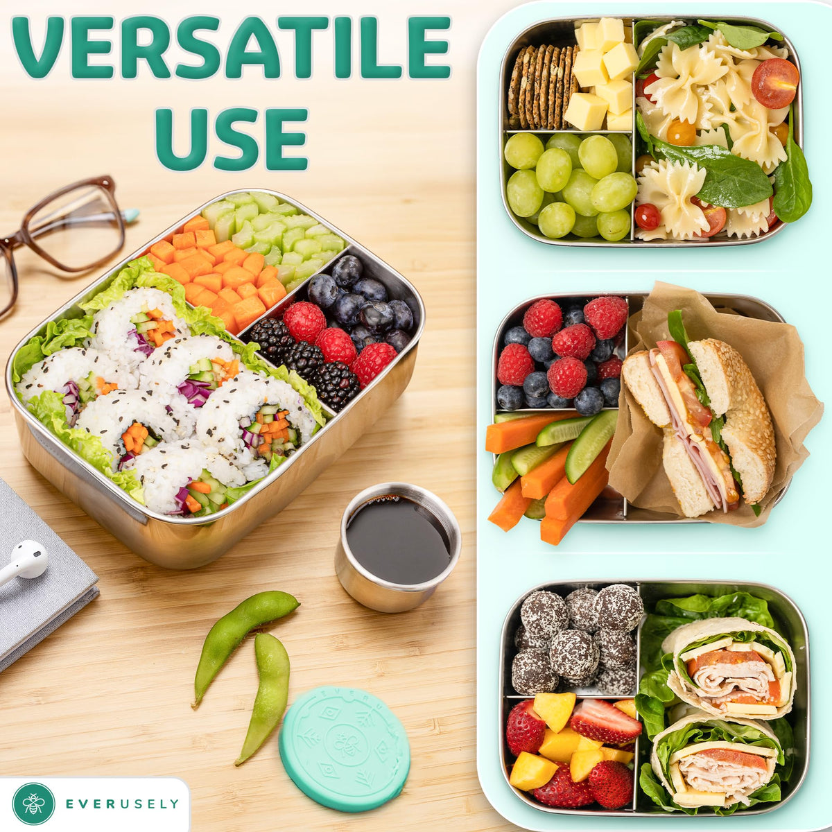 Stainless Steel Bento Box + Condiment Container