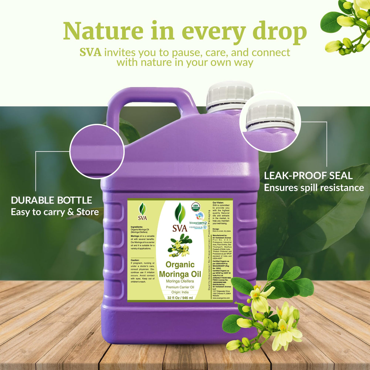 SVA Organic Moringa Seed Carrier Oil (32 Fl Oz)