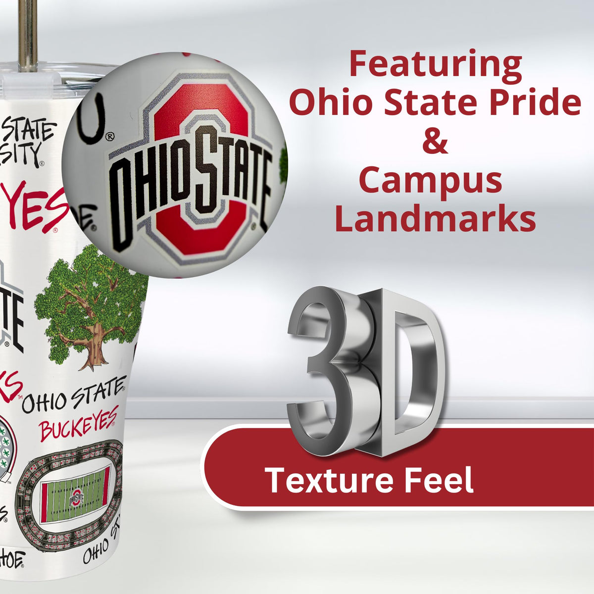 Magnolia Ohio State University 30oz Stainless Steel 3D Icon Travel Mug