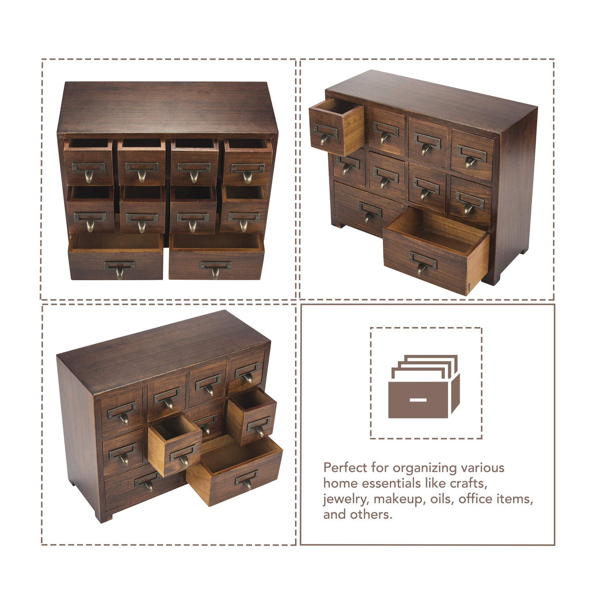 Traditional Card Catalog Solid Wood Small Chinese Medicine Small Curio Cabinet l Vintage Retro Look Tea Storage Organizer Apothecary Drawer Dresser l Modern Gadget Coffee Shelf