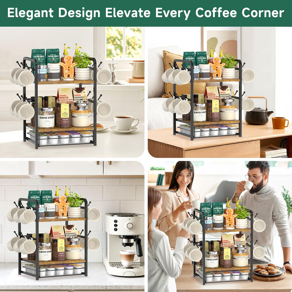 Coffee Bar Organizer Station Shelf Mug Holder for Countertop