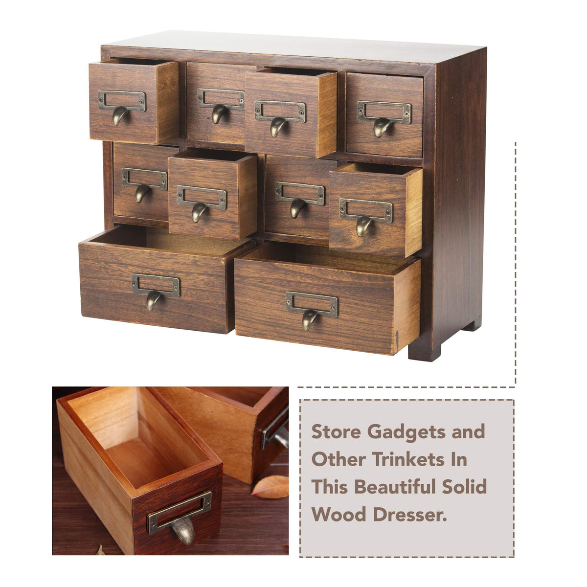 Traditional Card Catalog Solid Wood Small Chinese Medicine Small Curio Cabinet l Vintage Retro Look Tea Storage Organizer Apothecary Drawer Dresser l Modern Gadget Coffee Shelf