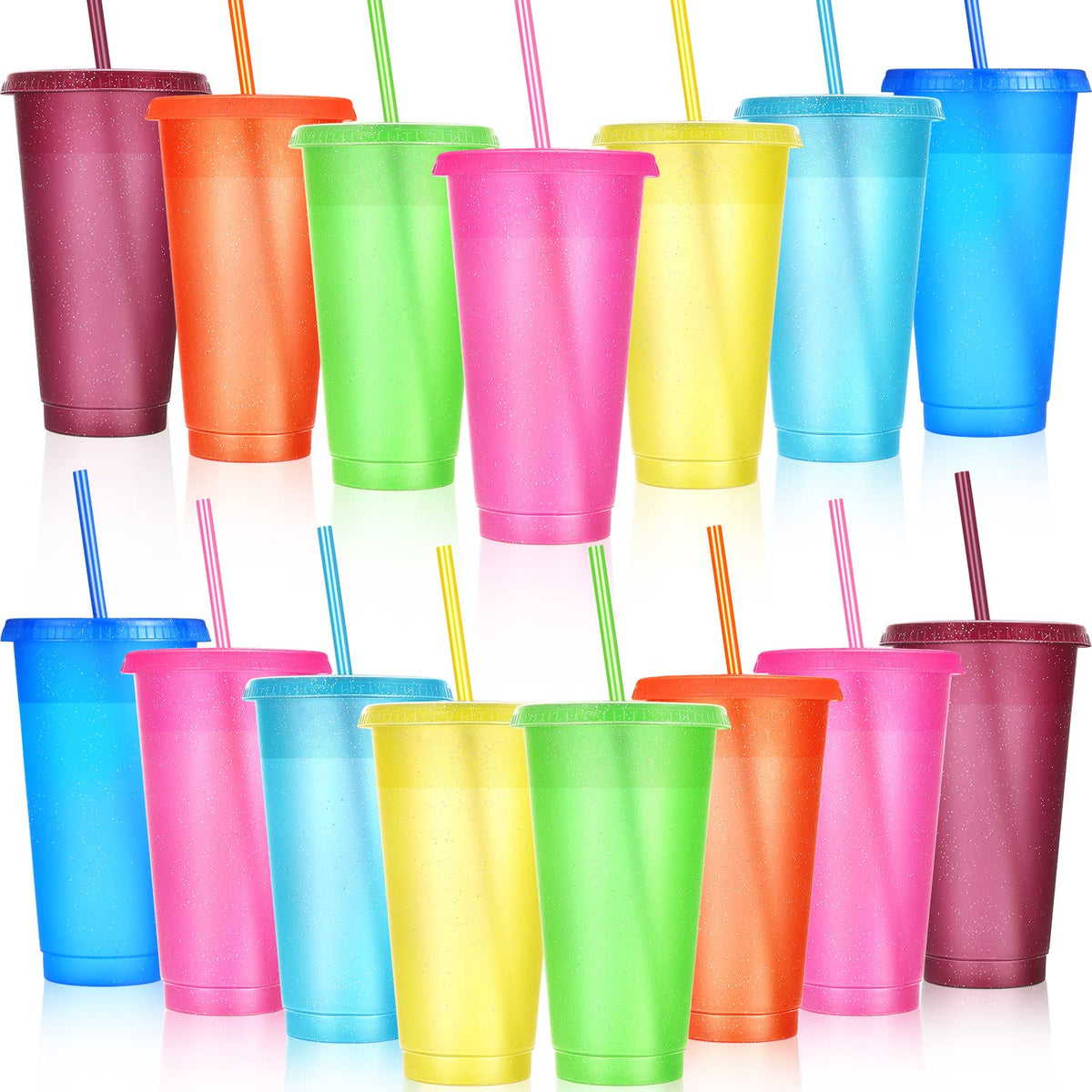 15 Pack Tumbler with Straw and Lid Bulk Cups for Gifts Glitter Plastic Coffee Cups 24