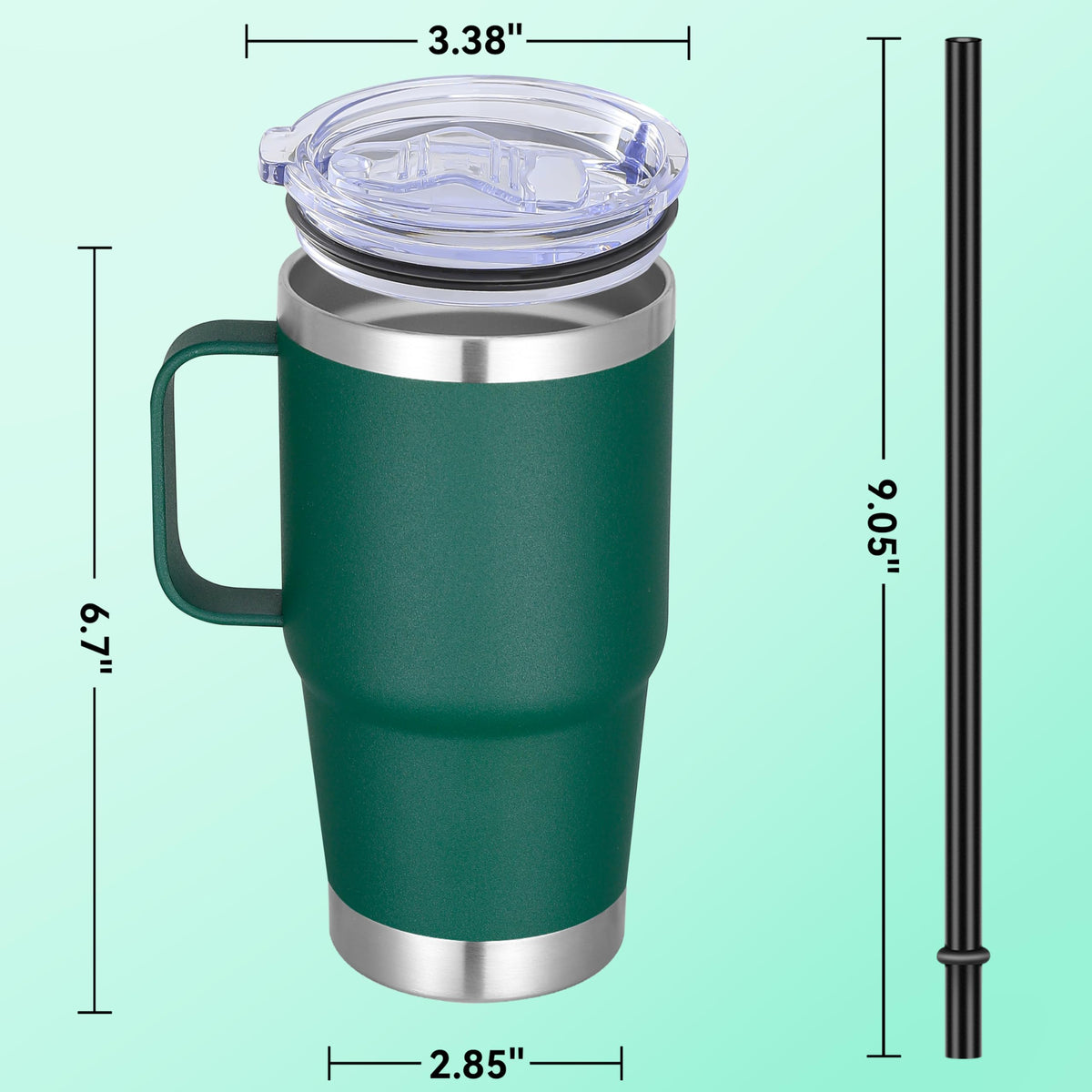 20 oz Stainless Steel Tumbler with Handle Metal Insulated Coffee Travel Mug with Handle Double Wall Tumbler Cup with Lid and Straw