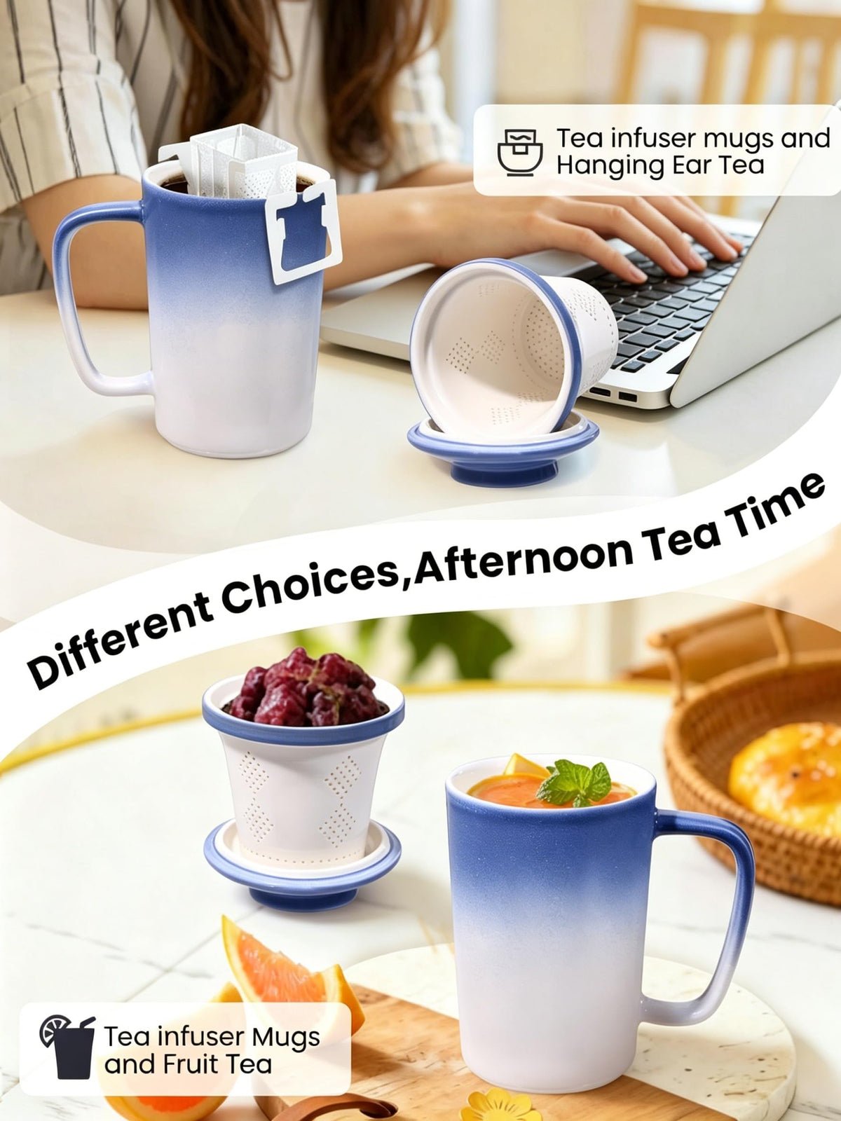 Ceramic Tea Mug with Infuser and Lid