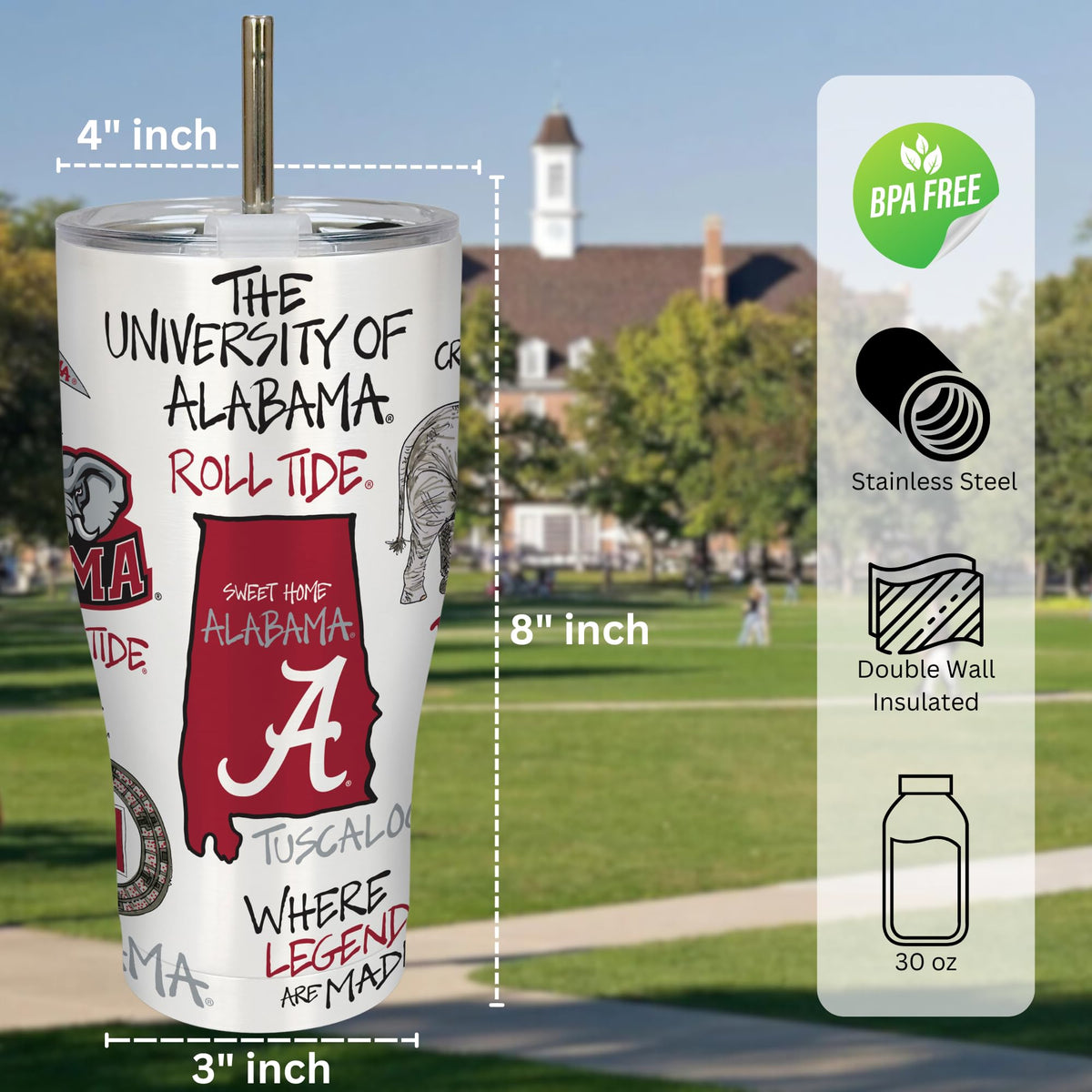 University of Alabama 30oz Stainless Steel 3D Icon Travel Mug