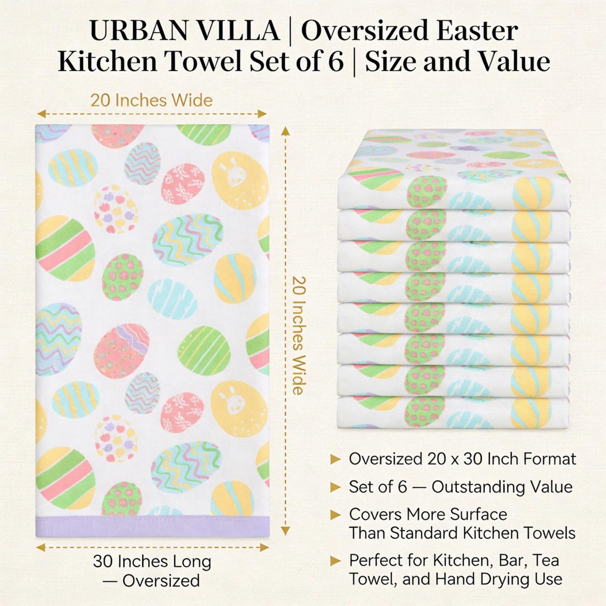 Kitchen Towels Cotton Dish Towels 20”x30” (6 Count)