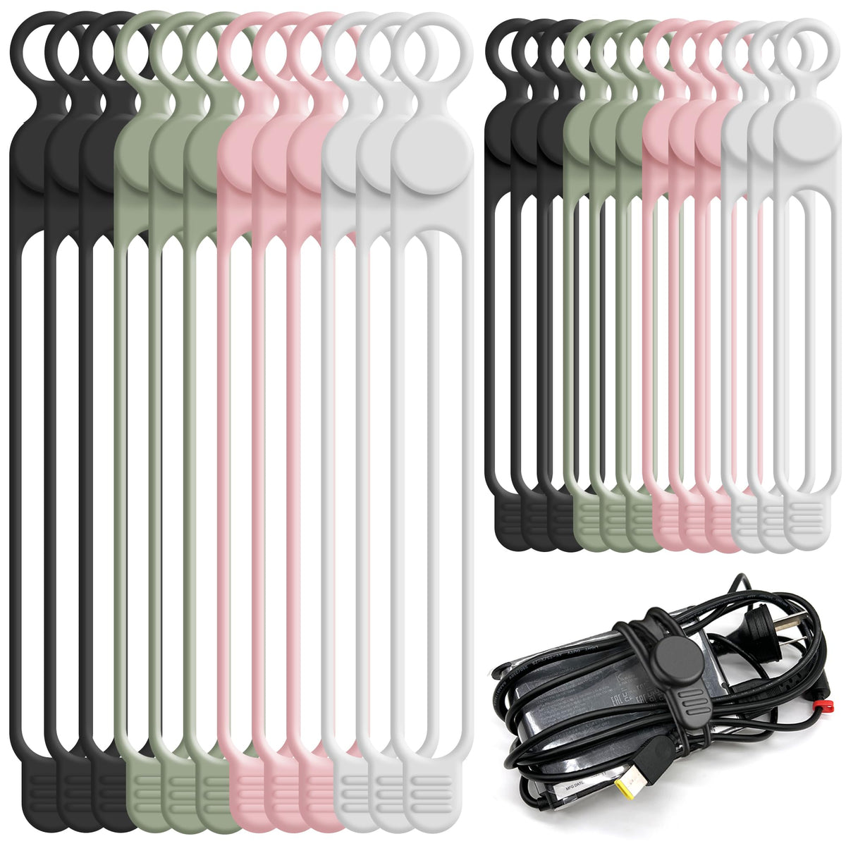24Pcs Silicone Cable Ties (24 Count)
