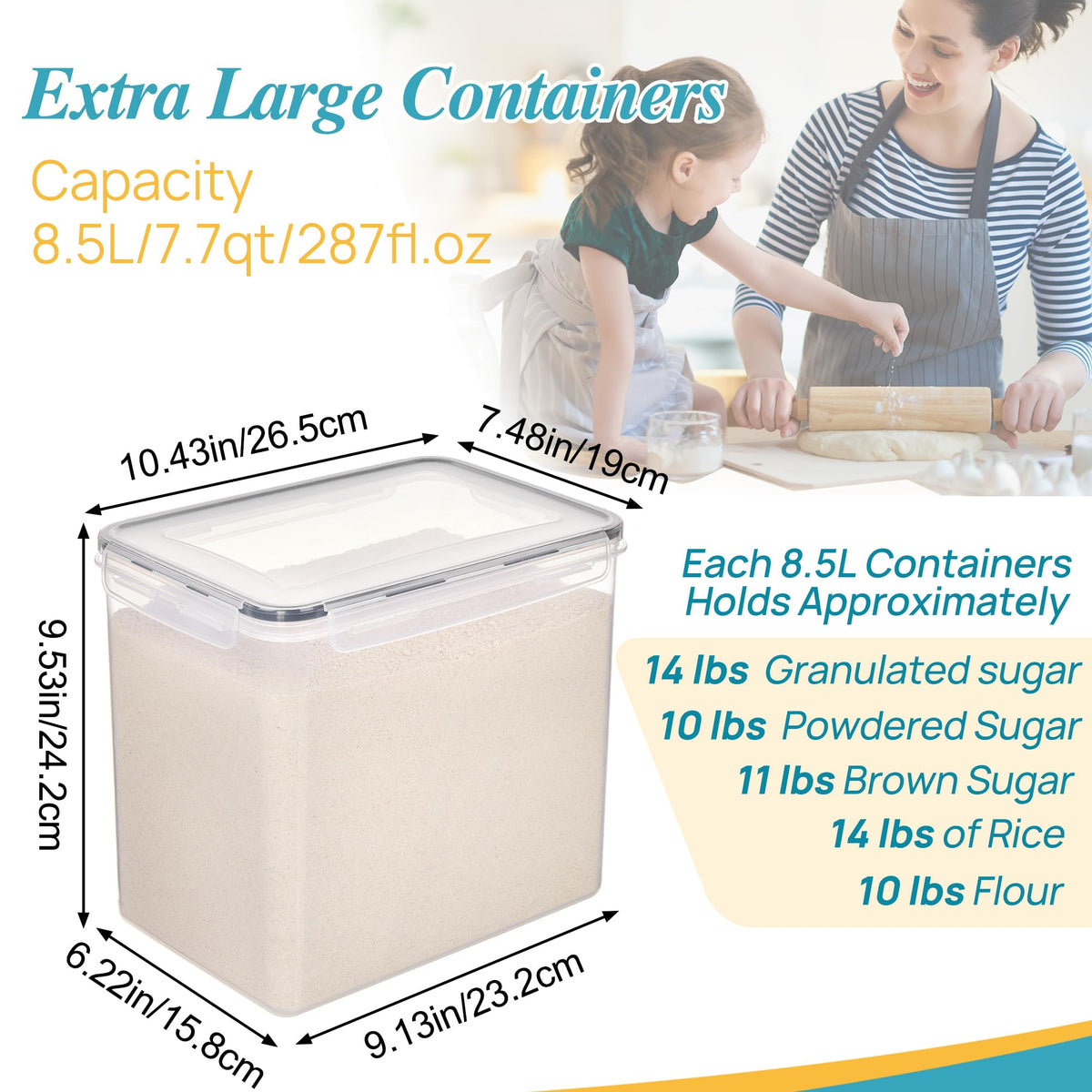 8.5L Extra Large Flour Sugar Storage Containers (2 Count)