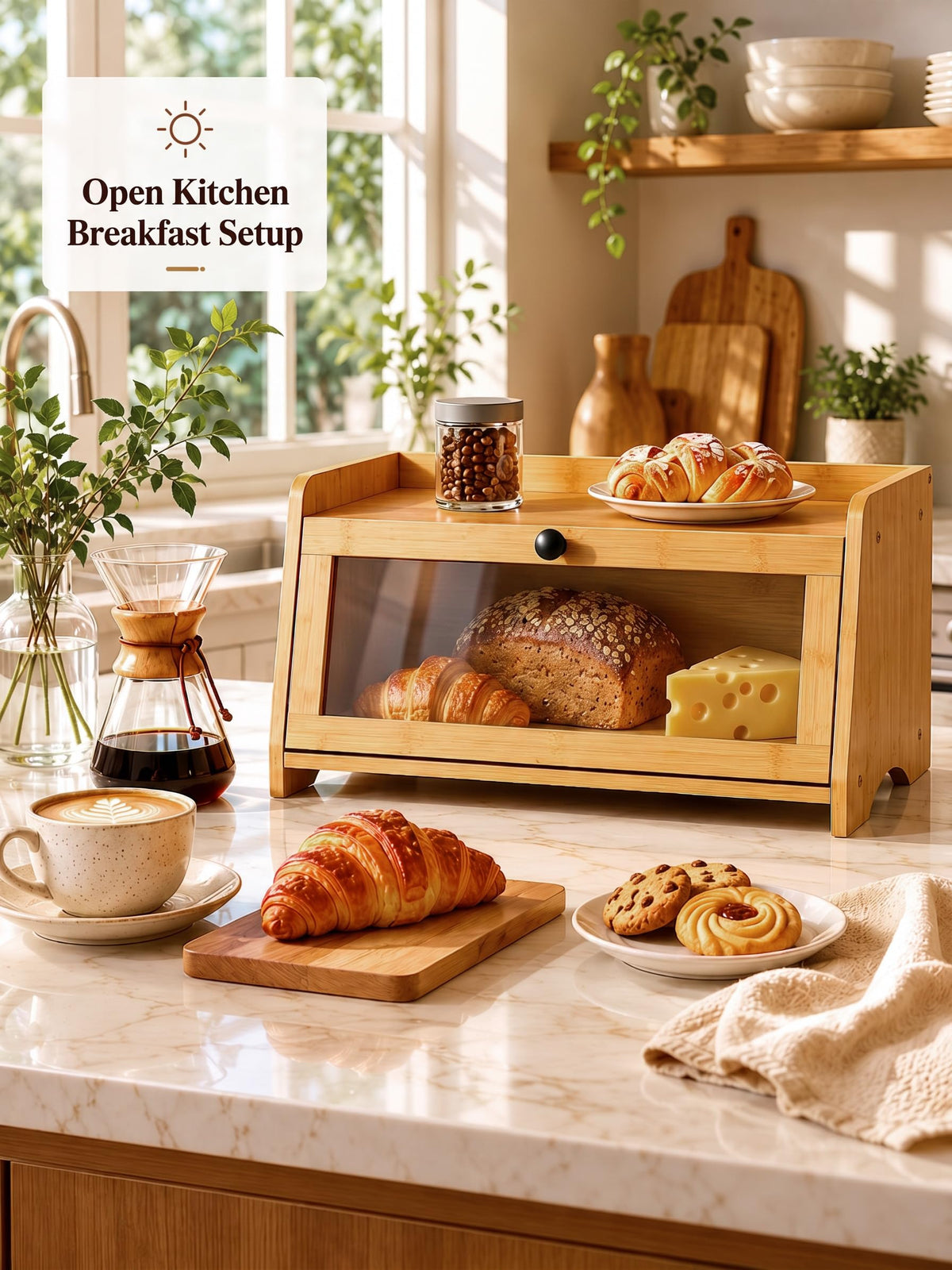 Bamboo Bread Box for Kitchen Countertop