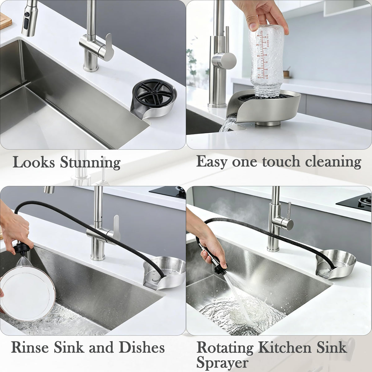 Kitchen Sink Glass Rinser 360° Rotating Cup Washer With Pull Out Spray Gun