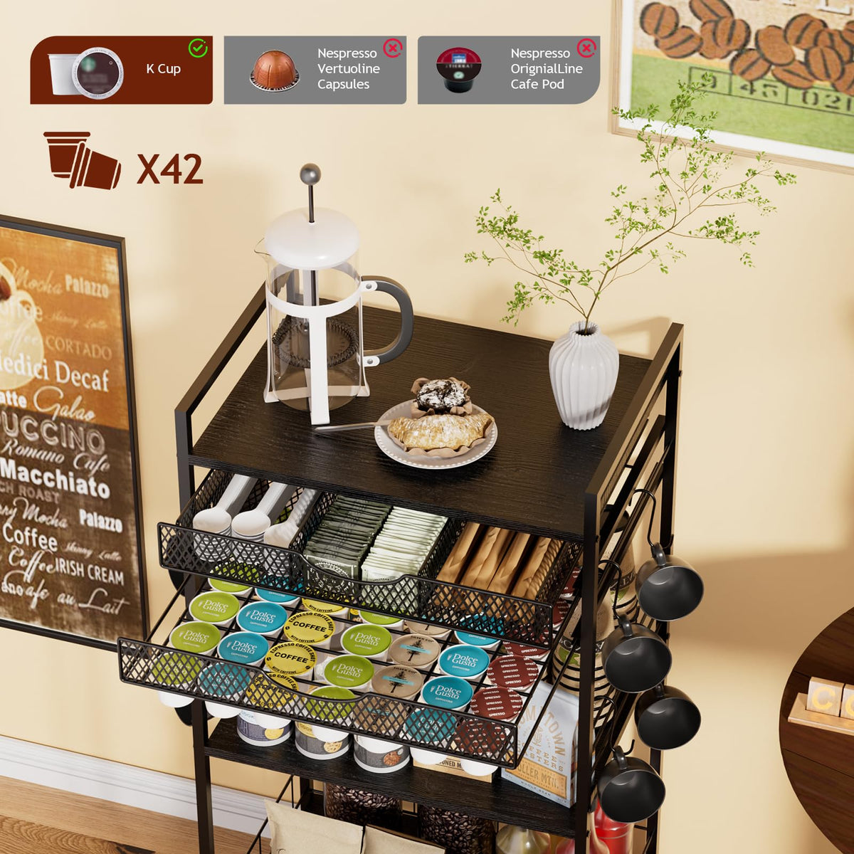 Coffee Bar Station with Storage Drawer (5 Count)
