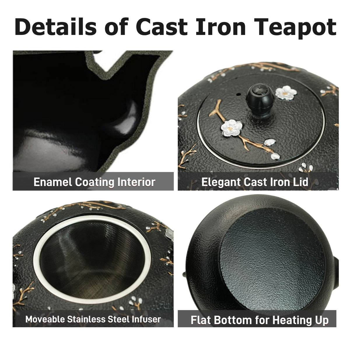 60.9oz Large Cast Iron Teapot for Stovetop