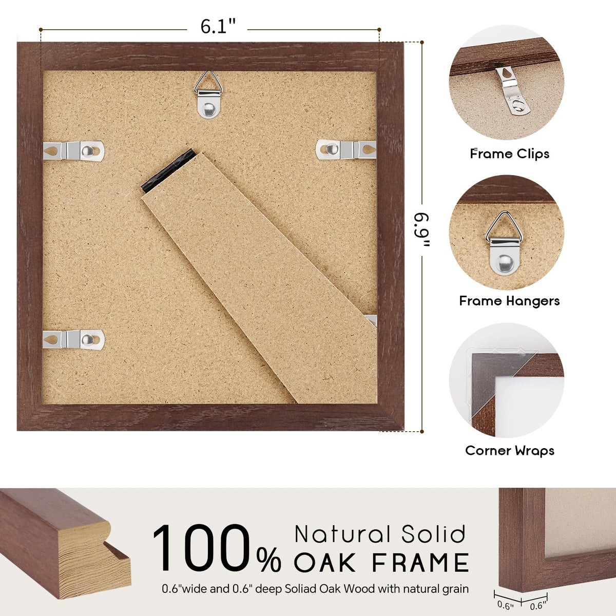 6x6 Solid Oak Wood Picture Frame