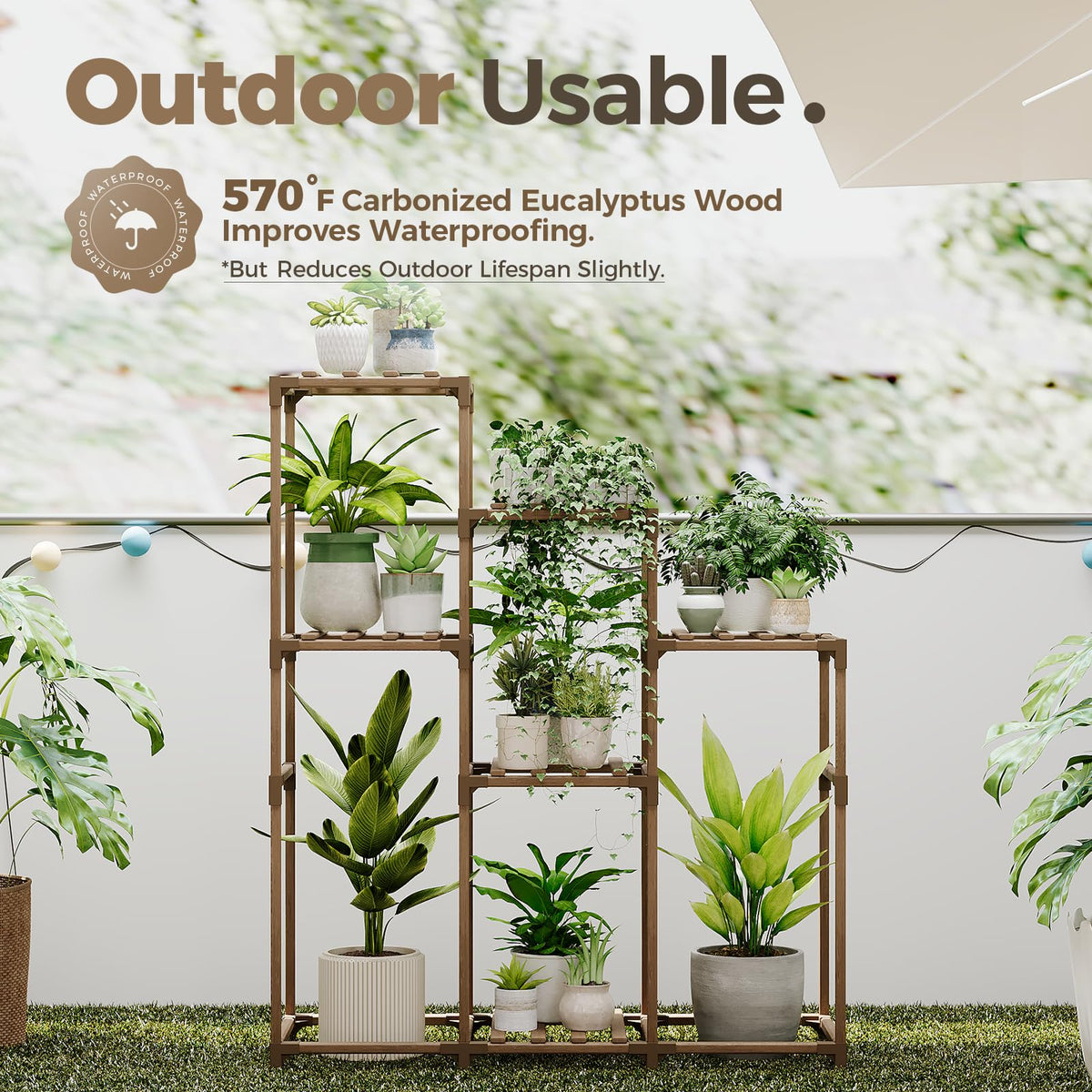Tall Plant Stand Indoor Wood Shelf Outdoor Tiered Rack