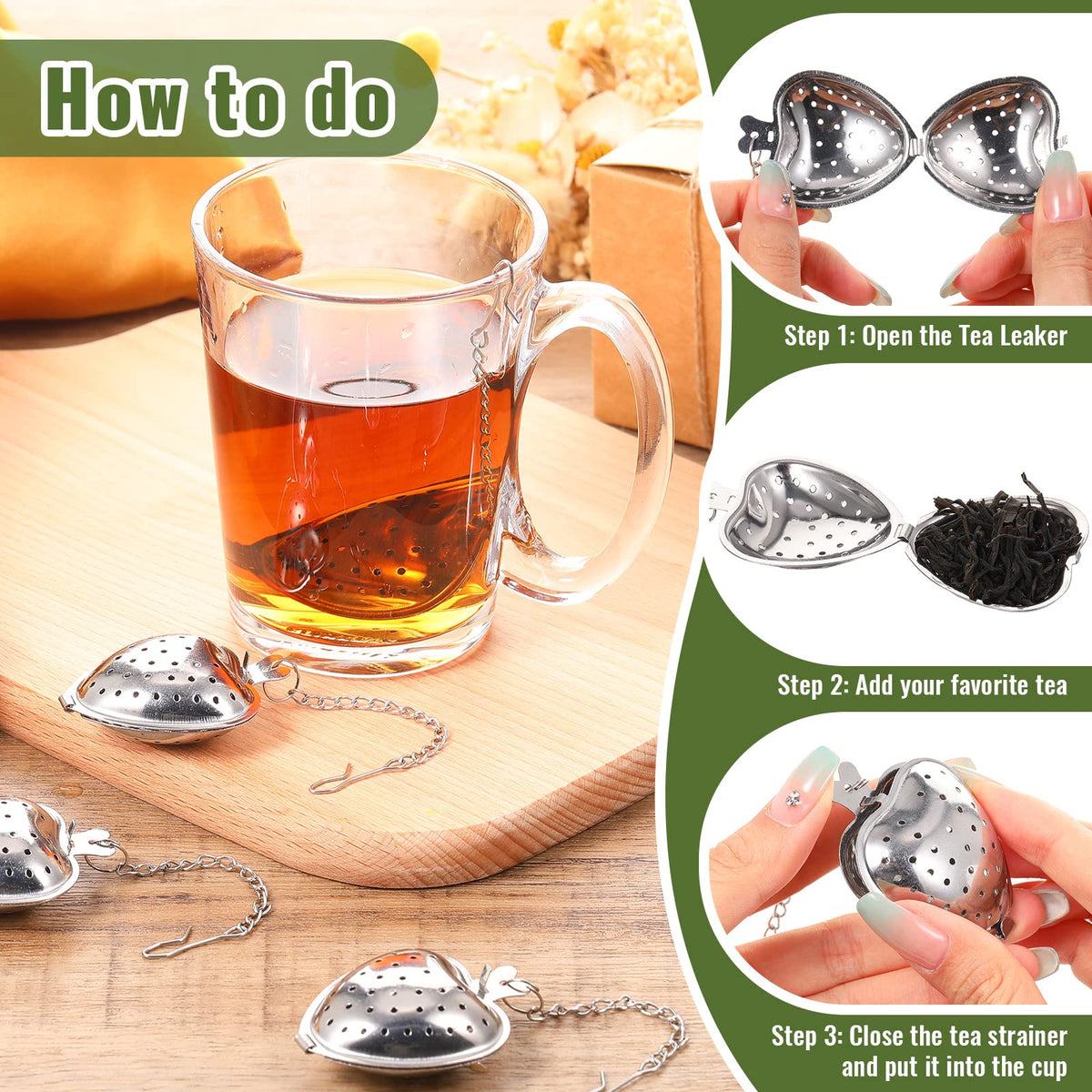 50 Pcs Stainless Steel Tea Strainer Ball Infuser Loose Leaf Steeper Interval Diffuser Heart Shape Mesh Filters with Extended Chain Hook for tea party Seasonings Cup Bottle