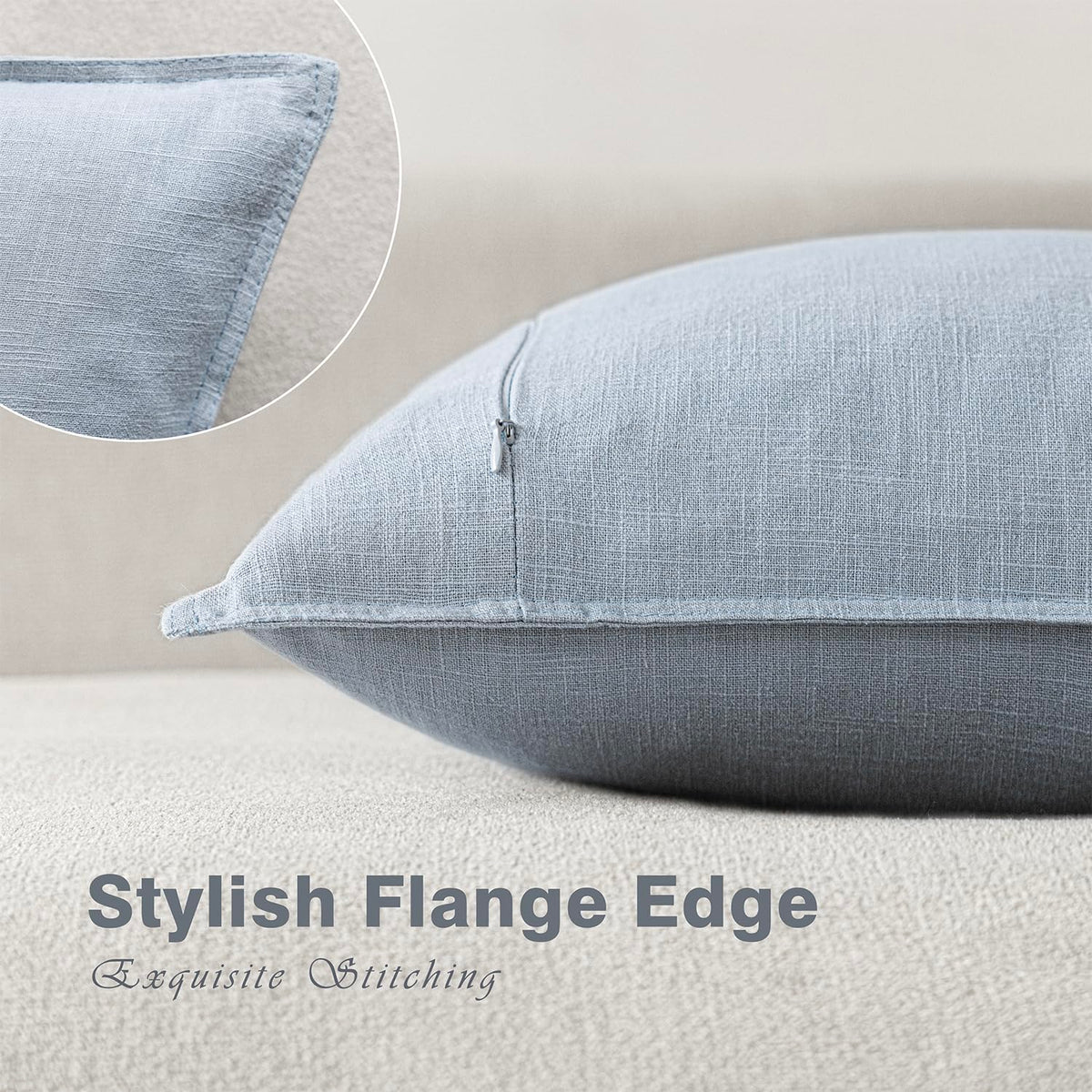 Pack of 2 Decorative Linen Solid Throw Pillow Covers Soft Accent Euro Cushion Case Boho Farmhouse Pillowcase for Chair Couch Sofa Bedroom Living Room Home Decor 24 x 24 Inch Sky Blue (2 Count)