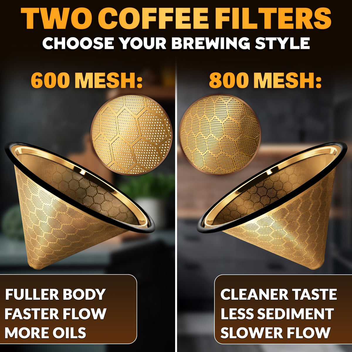 Pour Over Coffee Filter Reusable Stainless Steel (2 Count)