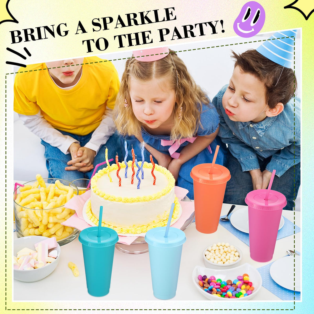60 Pack Plastic Cups with Lids Straws (60 Count)