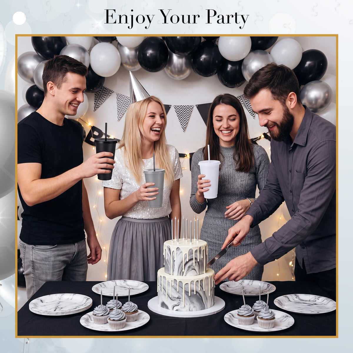60 Pack Plastic Cups with Lids Straws (60 Count)