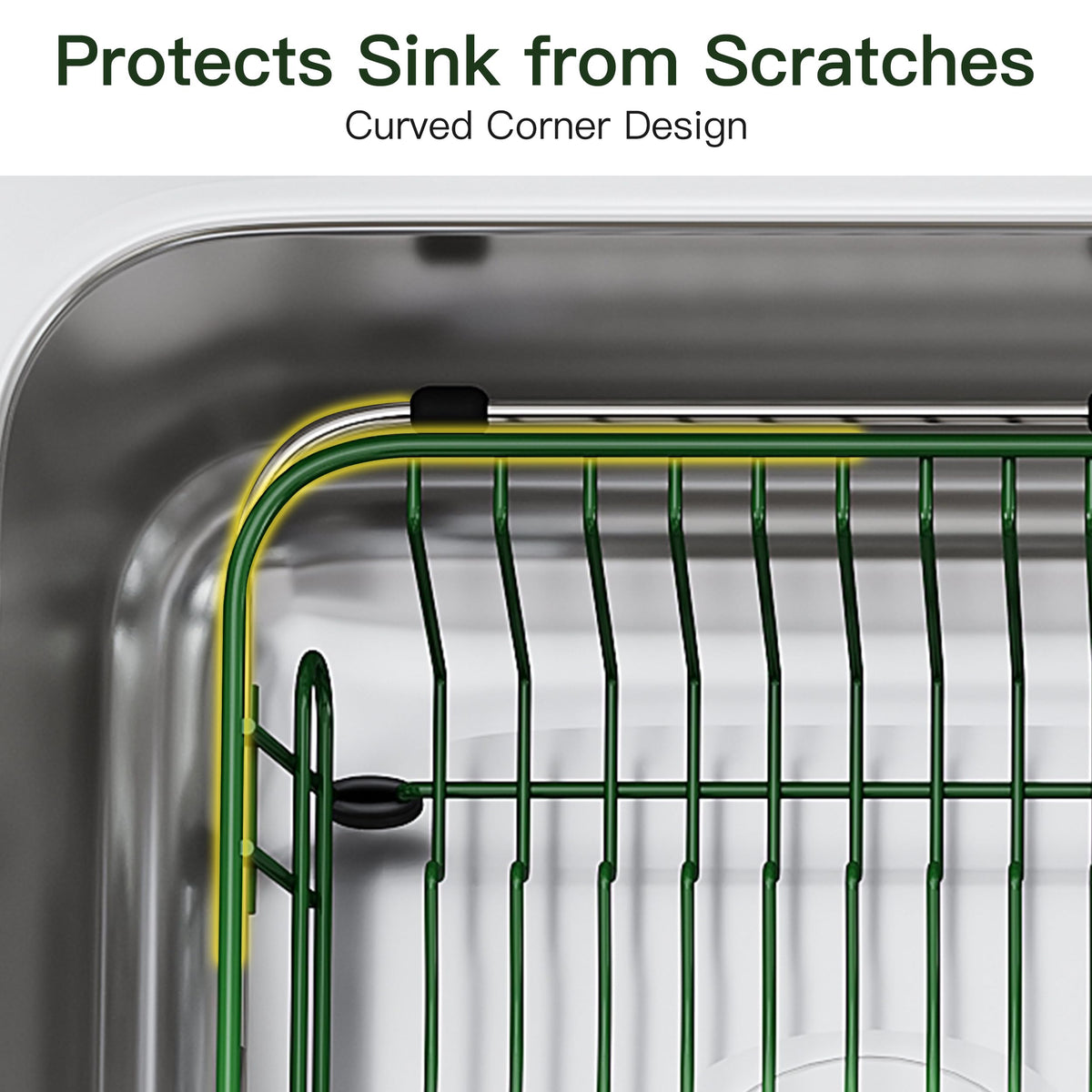 Green Dish Drying Rack in Sink with Utensil Holder