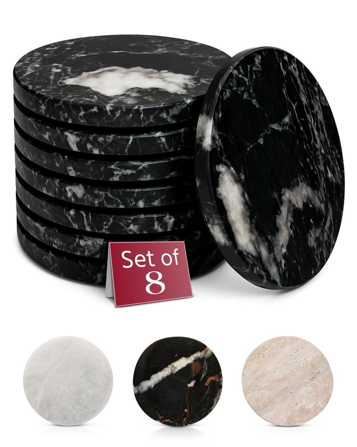 Black Marble Coasters Set of 6 with Non (6 Count)
