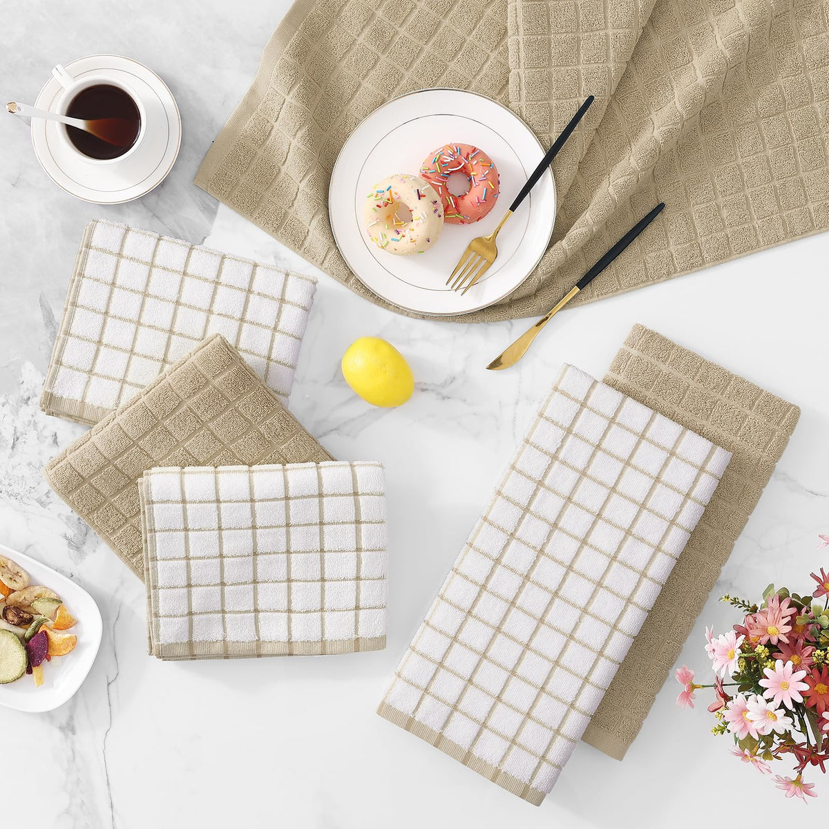 Premium Cotton Kitchen Dish Cloths 12"x 12" (8 Count)