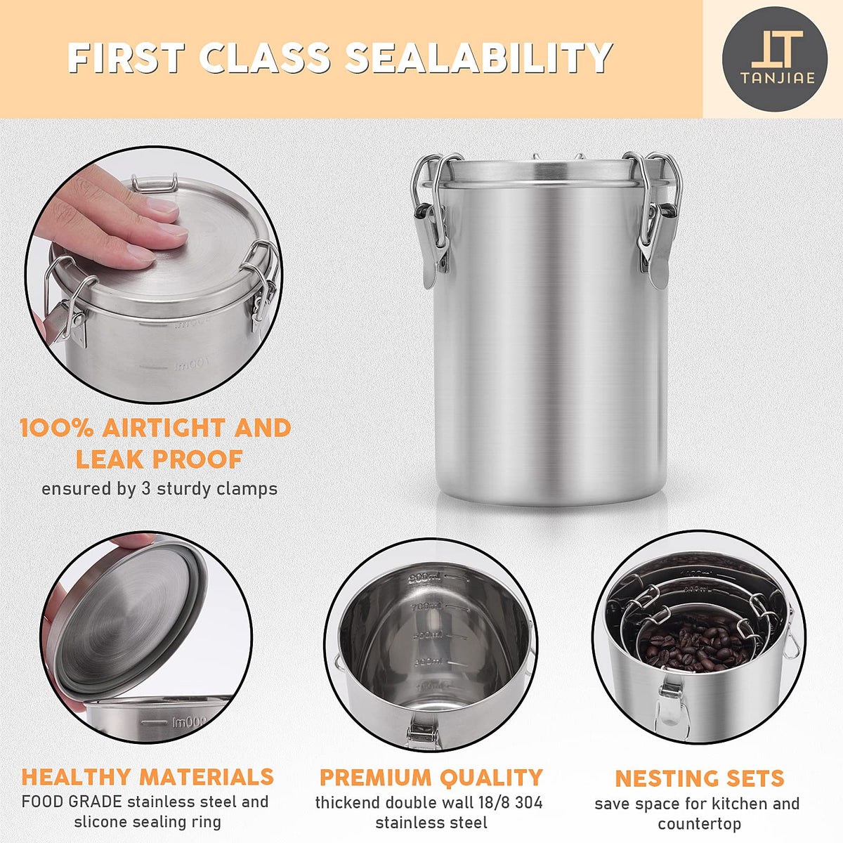 Stainless Steel Airtight Canister Sets for Small Kitchen (27.8664 Ounce)
