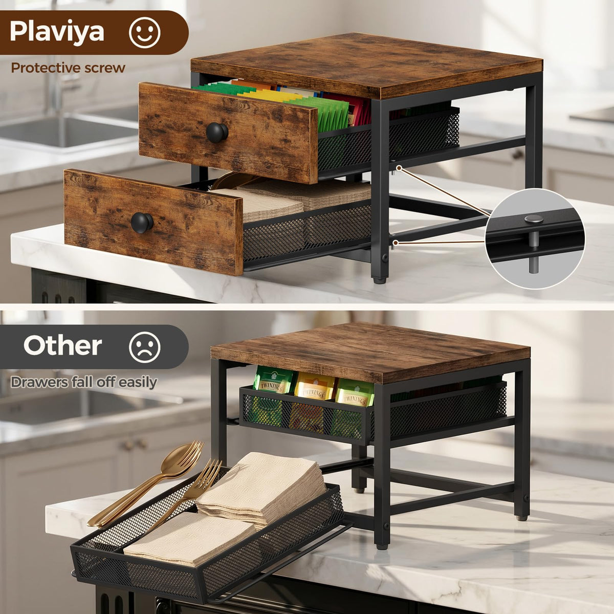 Tea Bag Organizer and Storage with 2 Drawers for Countertop