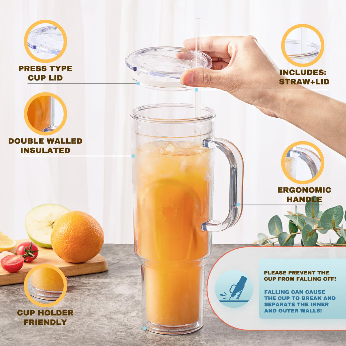 40 oz Acrylic Tumbler with Handle and Straw Lid (4 Count)