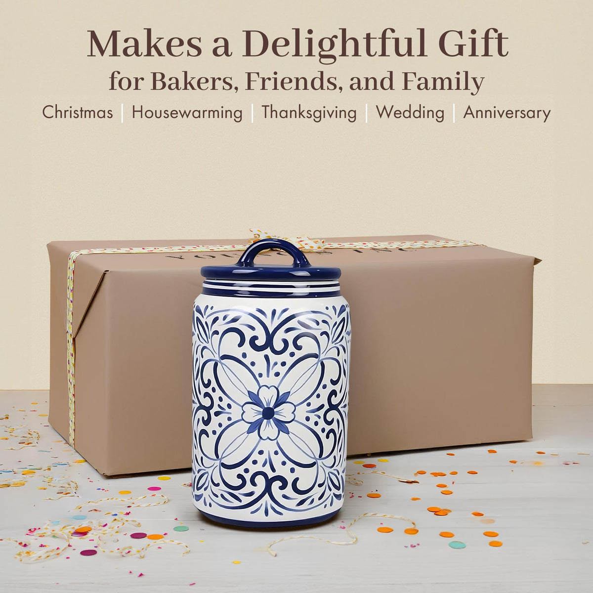 Ceramic Blue and White Talavera Treat Jar with Silcione Seal