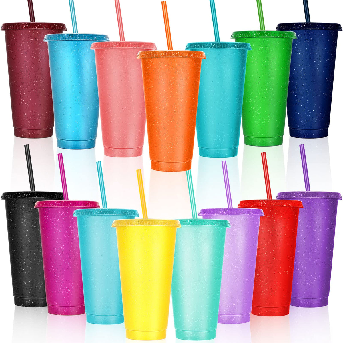 15 Pack Tumbler with Straw and Lid Bulk Cups for Gifts Glitter Plastic Coffee Cups 24