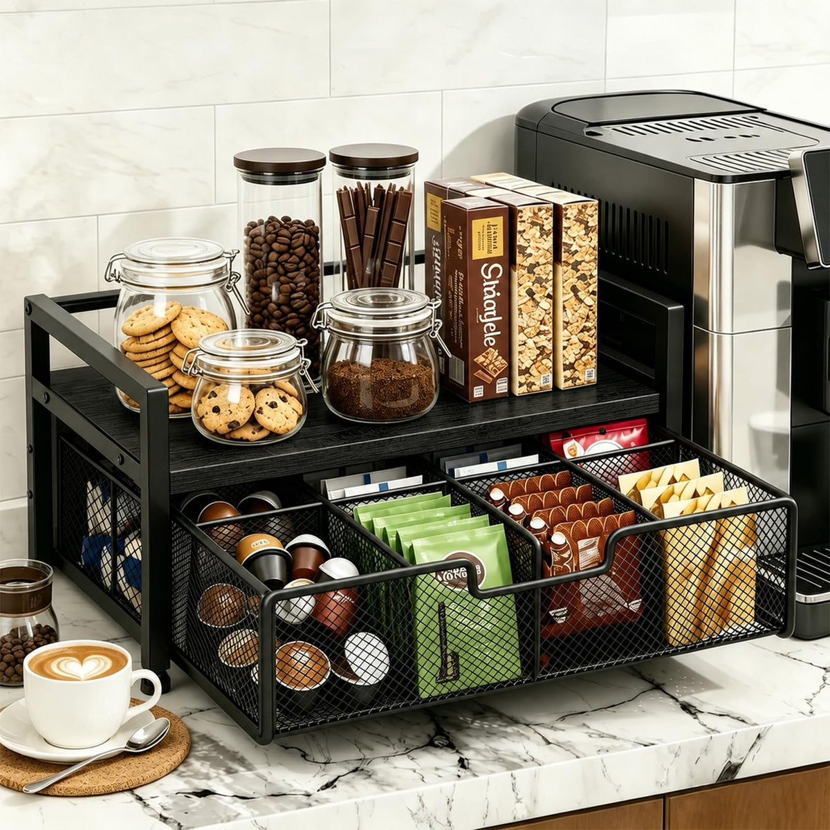 Tea Bag Organizer with Drawer and Tray