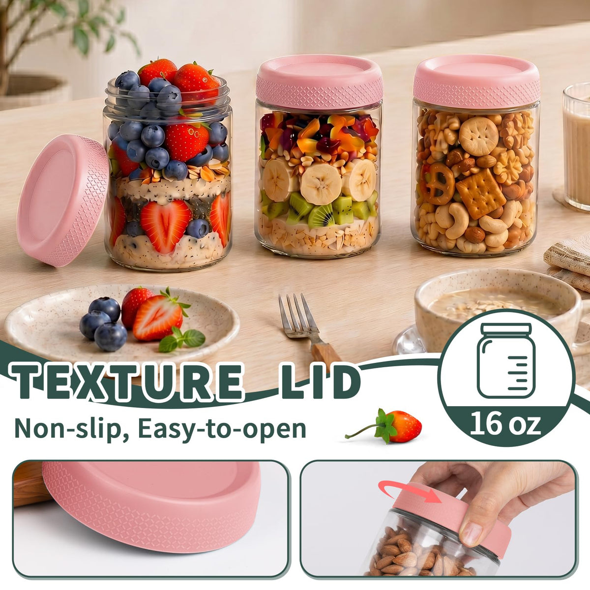 16 oz Overnight Oats Containers with Lids (6 Count)