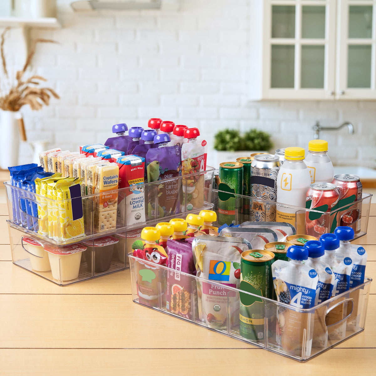 Pantry Storage Bins with Removable Dividers (4 Count)