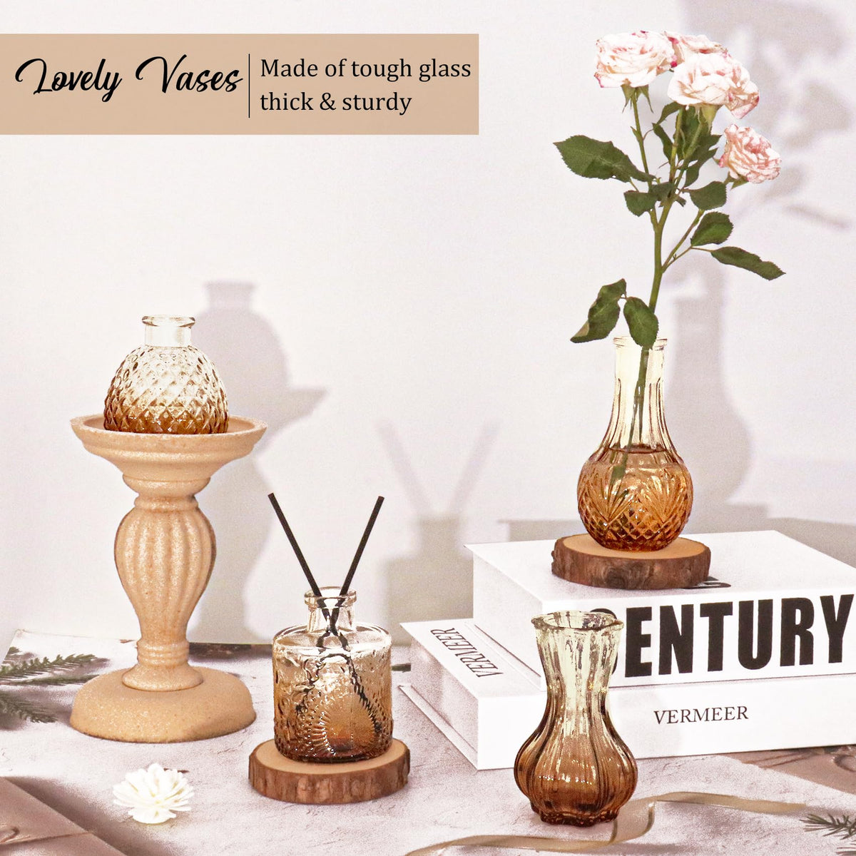 36Pcs Bud Vases Set Small Vintage Glass Bottles Bud Vases in Bulk Multiple Shape Cute Glass Vases for Rustic Wedding Centerpieces Table Decorations and Home Decor (36 Count)