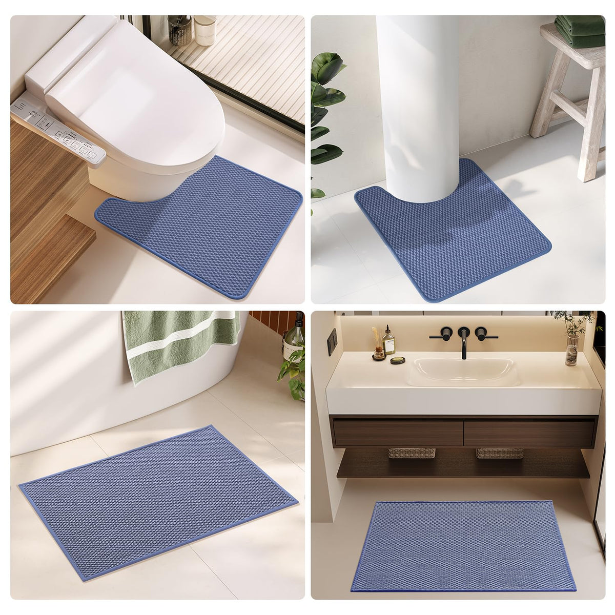Toilet Rug Thin Toilet Rugs U Shaped Washable Non Slip Absorbent Quick Dry Low Pile Toilet Mat (3 Sq Ft)