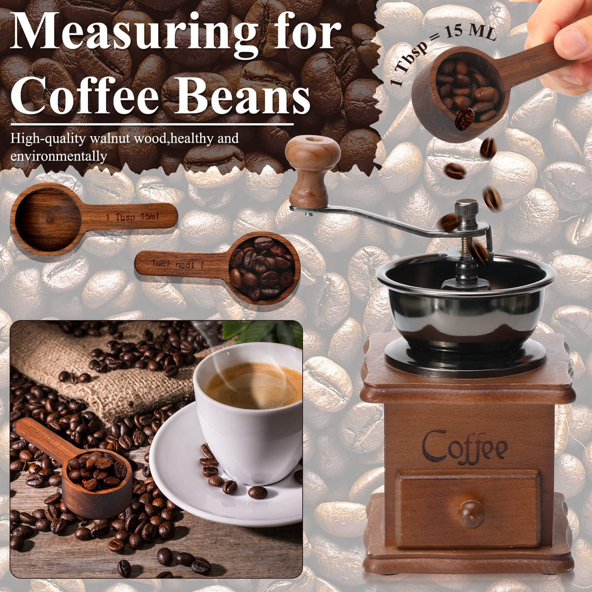 4 Pcs Coffee Wooden Scoop for Canisters Jars 15ml 1 Tablespoon (4 Count)
