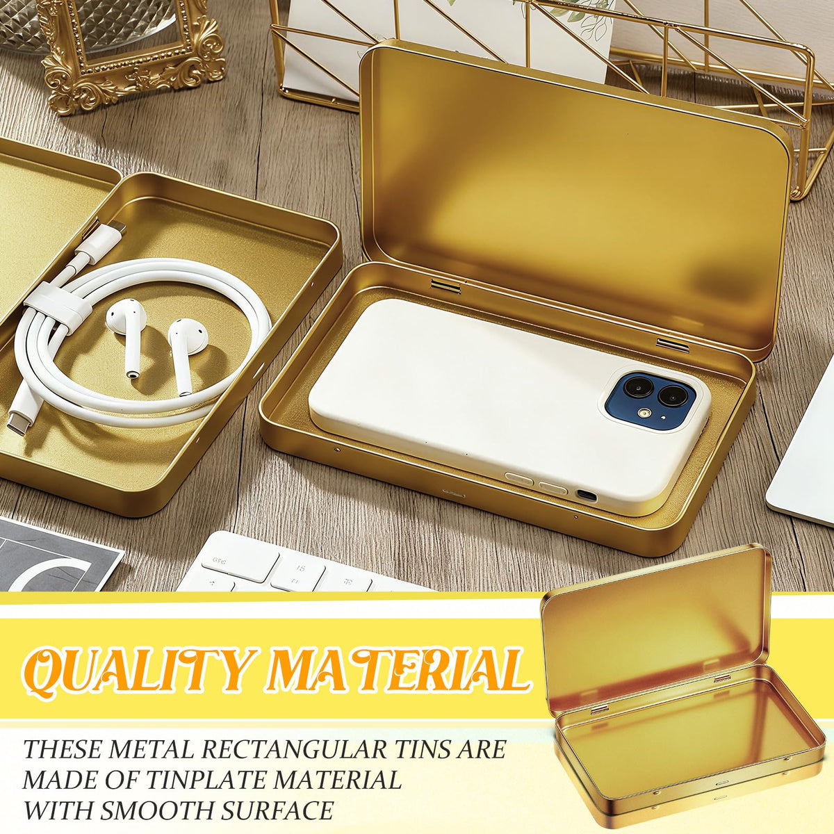 4 Pack Metal Tin Boxes with Hinged Lids (4 Count)