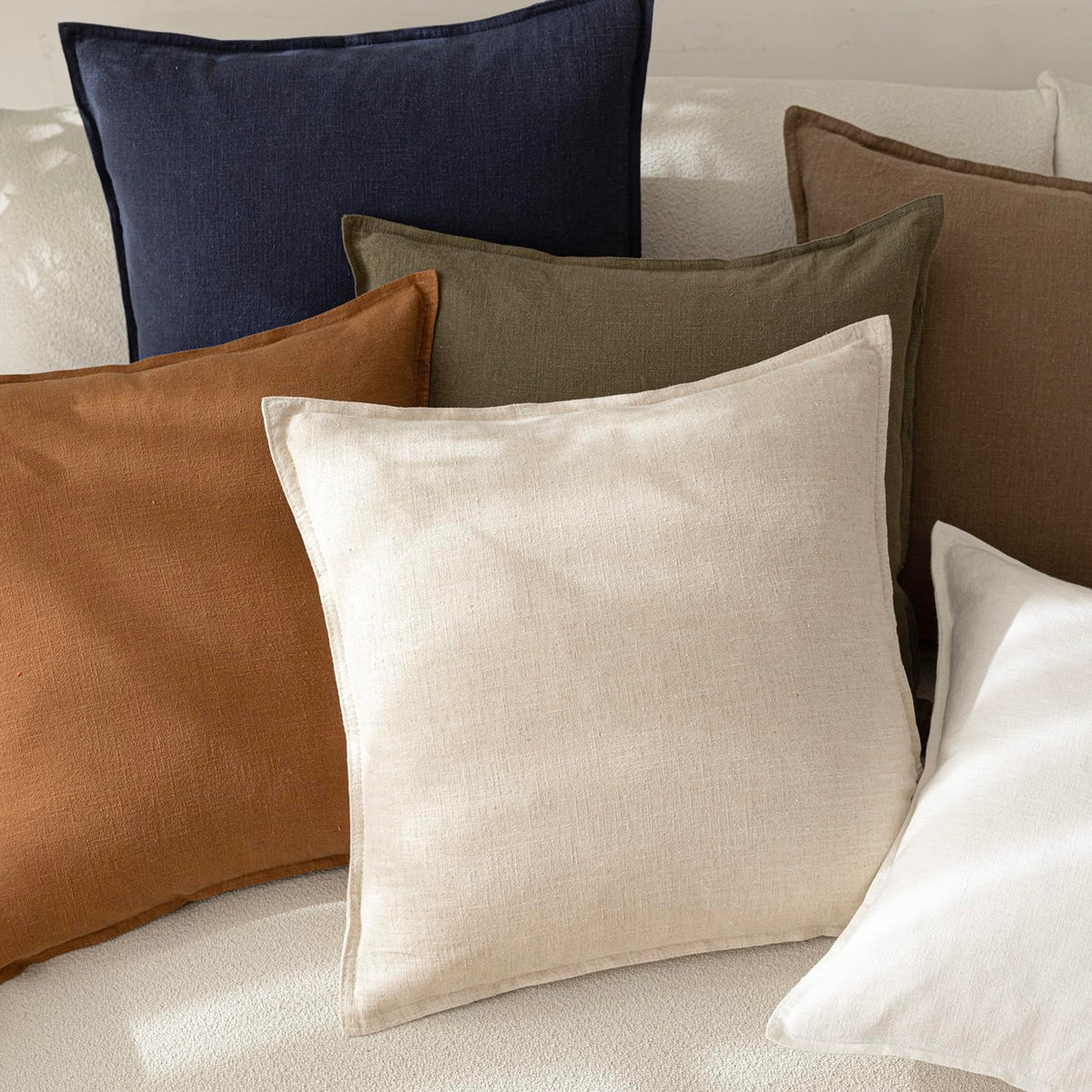 Pack of 2 Decorative Linen Soild Throw Pillow Covers Soft Accent Cushion Case Boho Farmhouse Neutral Pillowcase for Couch Sofa Bedroom Living Room Home Decor 26 x 26 Inch Natural Beige (2 Count)