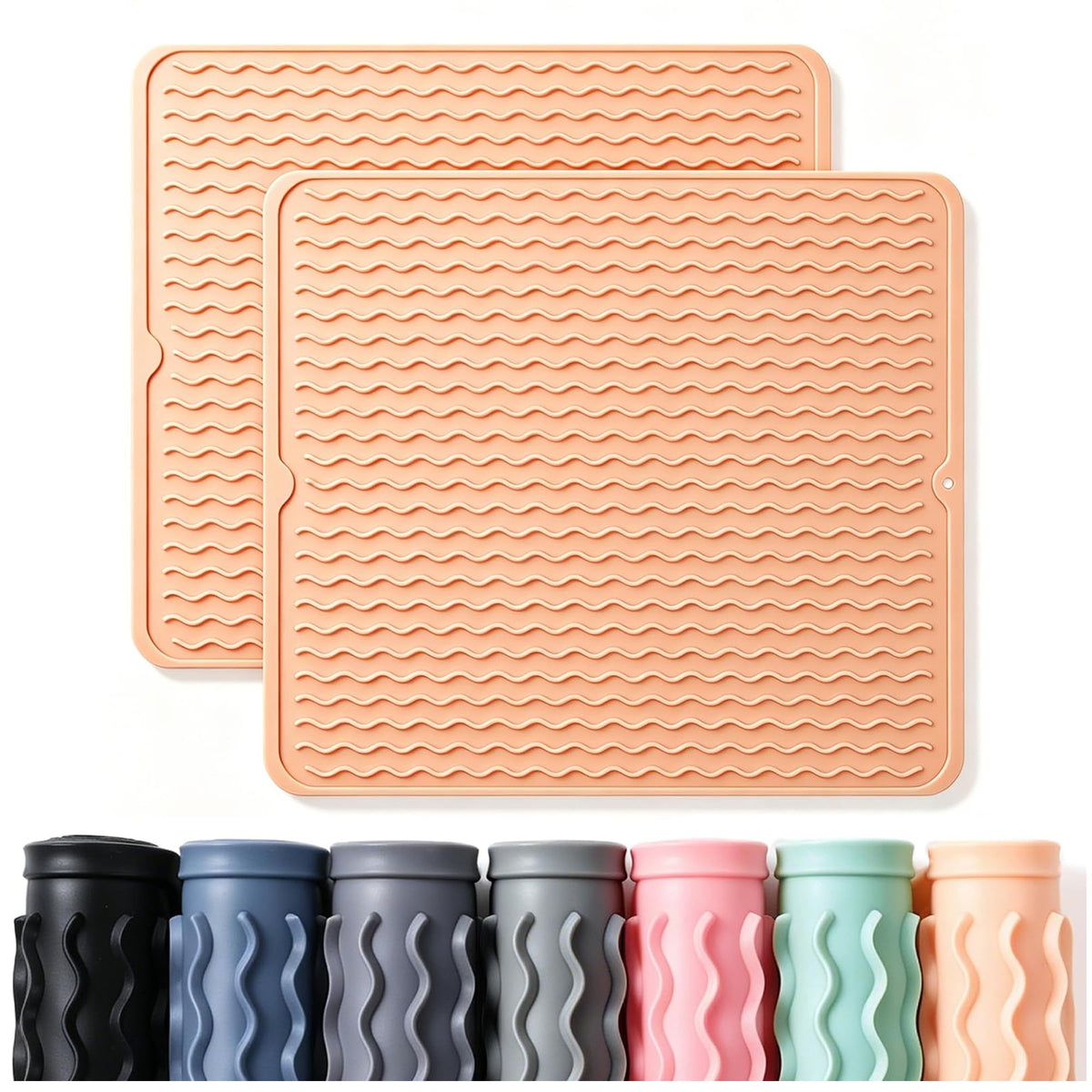 2 Pack Silicone Dish Drying Mat for Kitchen Counter Place mats Cooking Accessories Drainers Rack Under Sink Protector Home Household Items Extra Large 18"x16" Beige