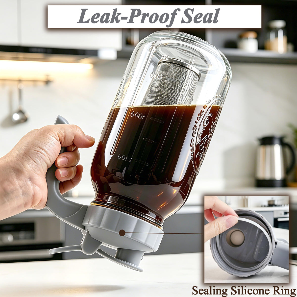 Cold Brew Coffee Maker 64oz Glass Mason Jar Pitcher with Pour Spout Lid