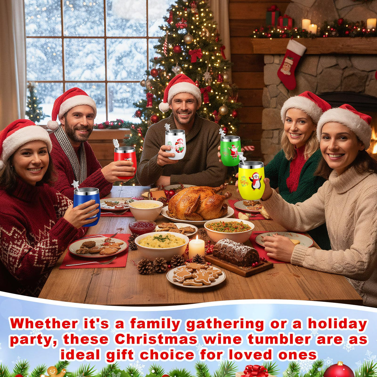 16 Pcs Christmas Funny Wine Tumbler Spoon Set 12 Oz Stainless Steel Tumbler with Straw Brush Double Wall Insulated Travel Coffee Mug for Christmas Xmas Party Decorations Holiday Gift (16 Count)