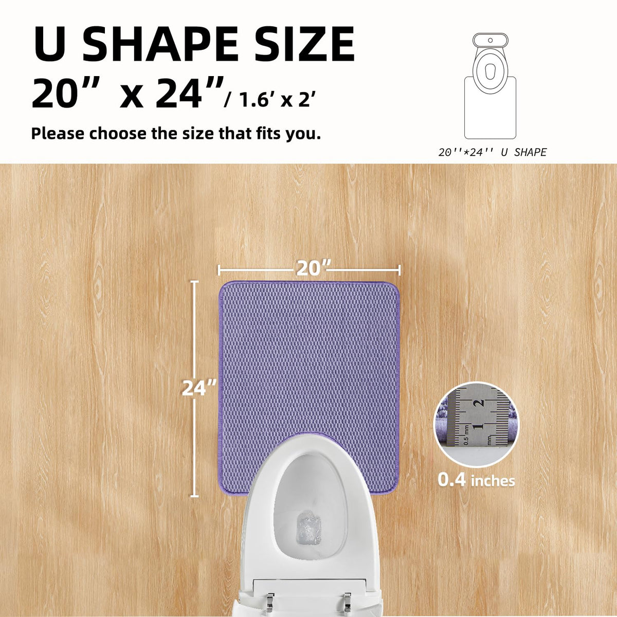 Toilet Rug Thin Toilet Rugs U Shaped Washable Non Slip Absorbent Quick Dry Low Pile Toilet Mat (48 Sq Ft)