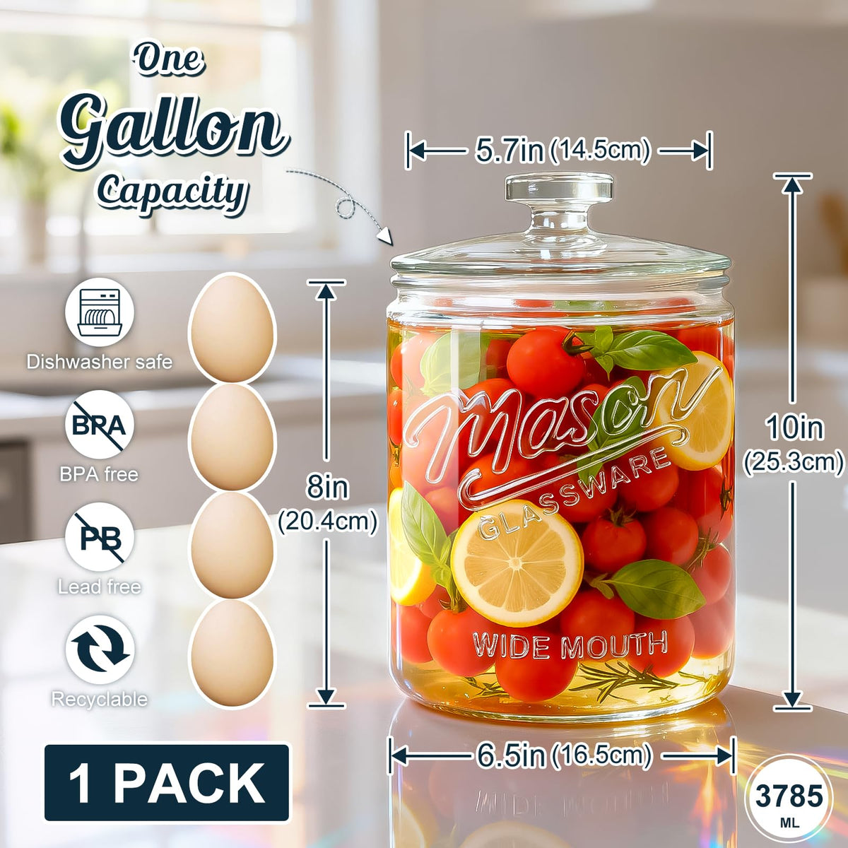1 Gallon Glass Cookie Jar with Airtight Lid for Sourdough Starter (2 Count)