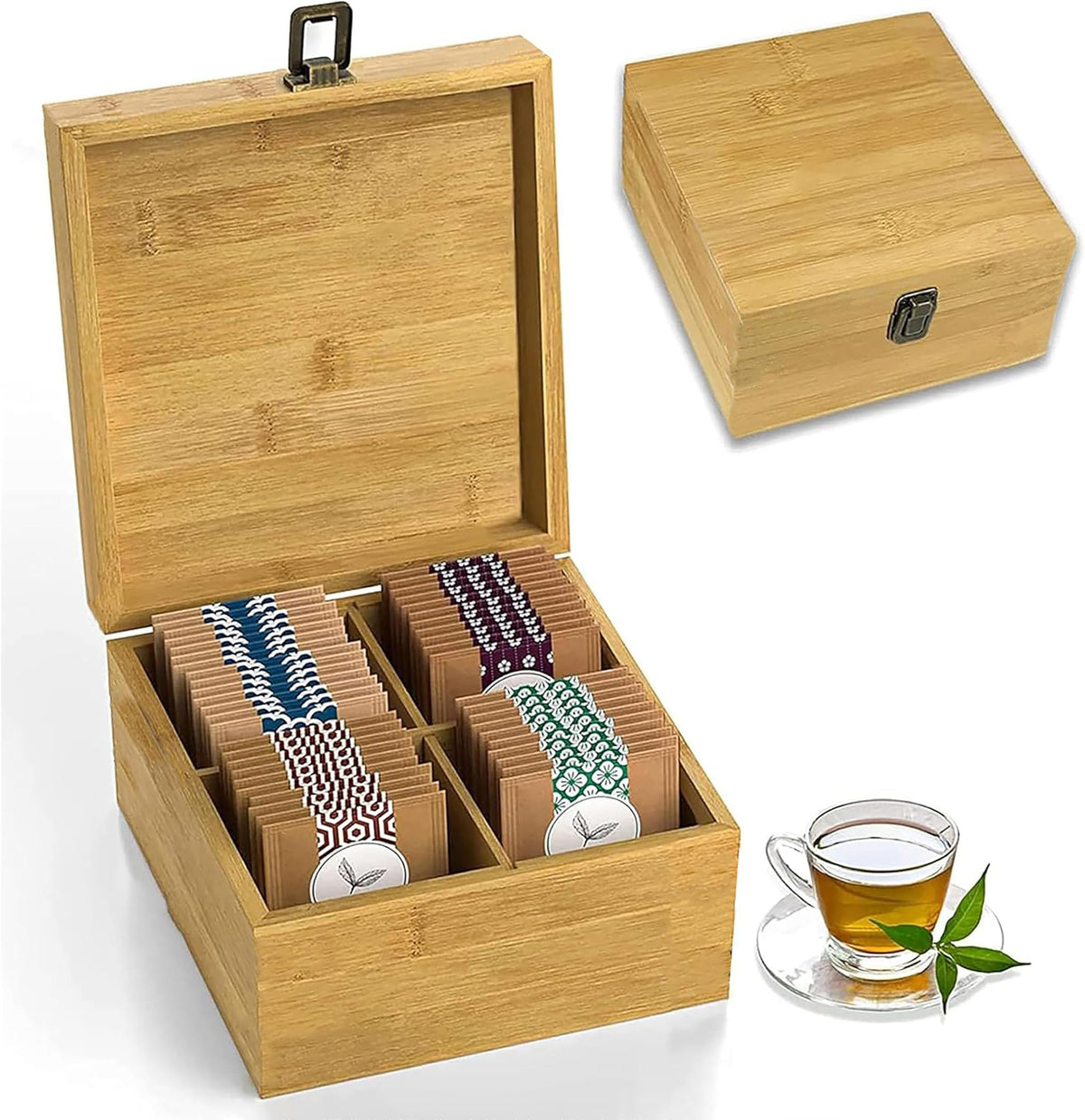 Bamboo Tea Organizer Box Chemical Free Big